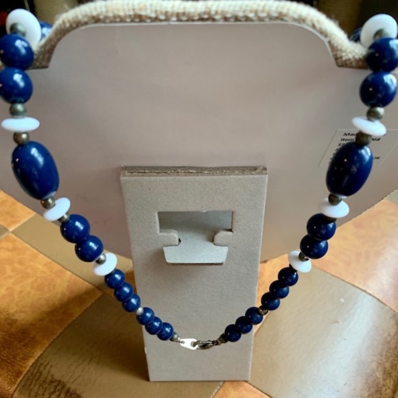 Vintage Navy/White Bobble Polka Dot Necklace 28" - Picture 3 of 3